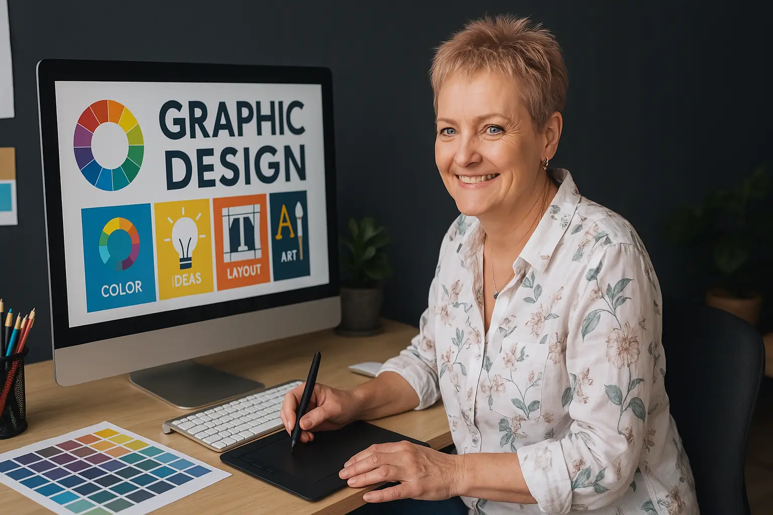 Graphic Designer at Work at Mixed Media Design Ōtaki