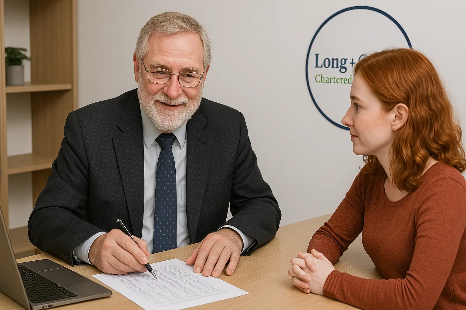 Ben Stockbridge giving advice at Long and Cowan Chartered Accountants Wellington